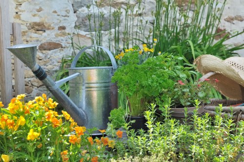 Sustainable garden features with rainwater harvesting system